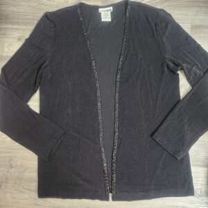 AFTER‎ DARK Black Cardigan Top Size  10 Shimmery Beaded Trim